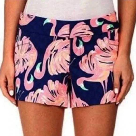 Lilly Pulitzer Ellie Shorts Resort Navy Gimme Some Leg Flat Front flamingo coral - Picture 5 of 5